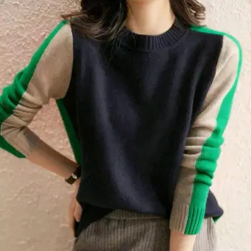 컬러 블록 긴팔 니트 스웨터