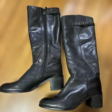 블랙 가죽 롱 부츠 사이드 지퍼 부착
