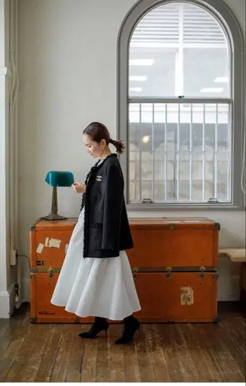 bluelea 자카드 스커트 화이트 S(34)