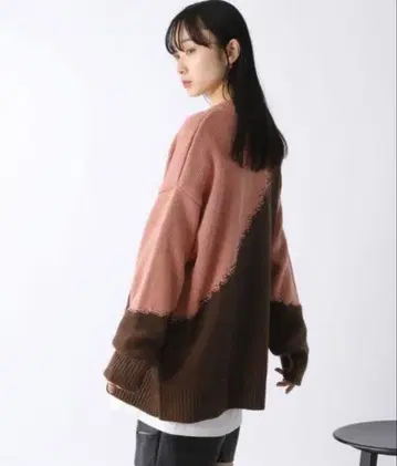 JEANASIS 인터샤 블로킹 풀오버 핑크 브라운