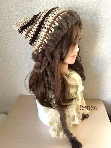 고양이 귀 니트 모자 고양이 귀 리본 손뜨개질 핸드메이드 y2k