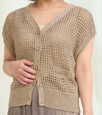 [ COHINA ] 메쉬 믹스 니트 베스트 그레이지