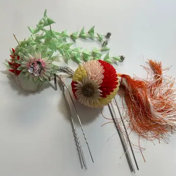 앤티크 귀여운 츠마미자이쿠 꽃 약옥 헤어콤 2개 세트 396