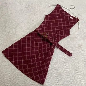 MURUA 버건디 체크 슬리브리스 원피스