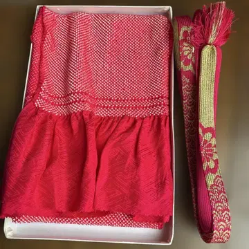 빨간색 오비 장식 천 허리띠 세트 골드 컬러 자수 꽃무늬