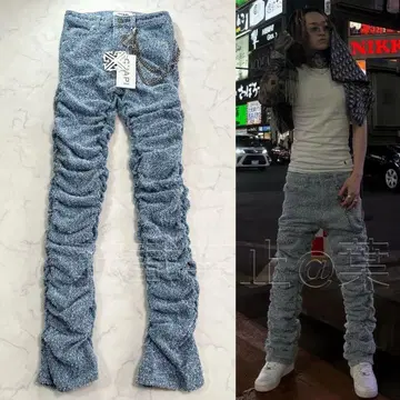 GUAPI 리브 디자인 데님 팬츠 라이트 블루