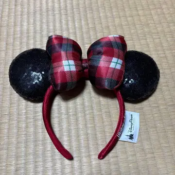 WDW 한정판 디즈니 머리띠 빨검 체크 콜라보 깅엄 체크
