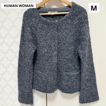 [새상품급] HUMAN WOMAN 알파카 혼방 부클 니트 가디건 M