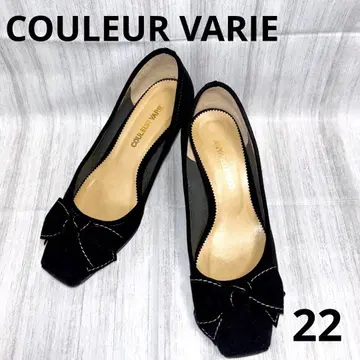 크롤 발리에 펌프스 블랙 리본 로우힐 발레 스웨이드 블랙