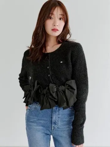 [ 완판! 인기 ] 스나이델 리본 모티브 가디건 블랙