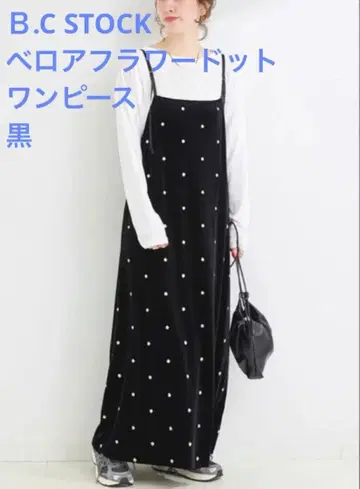 B.C STOCK 벨로아 플라워 자수 원피스 블랙