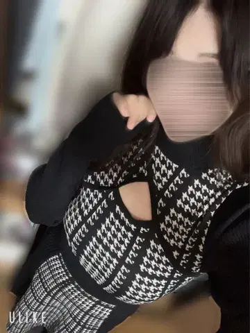 rienda/2WAY 롱 슬리브 하운드투스 체크 플레어 니트 원피스