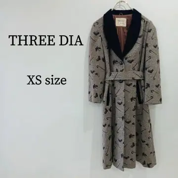 THREE DIA 여성용 코트 베이지 벨벳 옷깃 올 패턴 XS