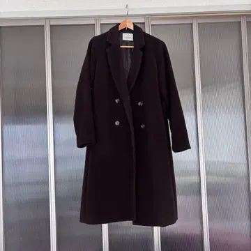 다크 브라운 더블 브레스트 롱 코트