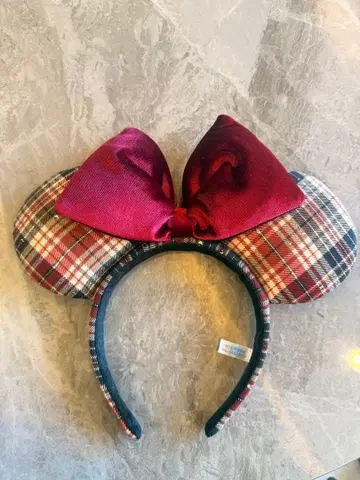 미니 마우스 머리띠 체크 무늬 즉시 발송