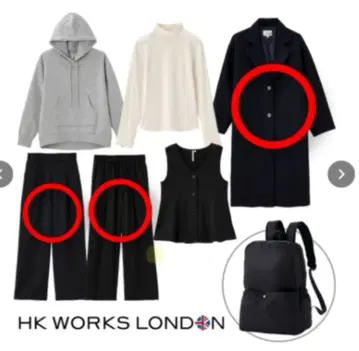 HK WORKS LONDON 네이비 롱 코트 1점과 팬츠 2점