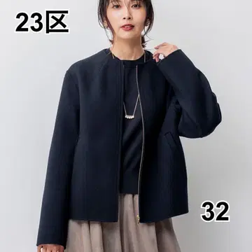 23구 울 리버 숏 블루종 울 코트 블랙 노카라