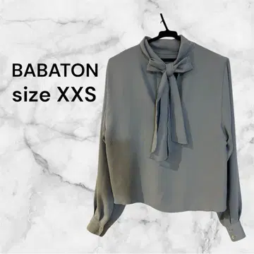 BABATON 쉬폰 블라우스 보타이 셔츠 블루 그레이 긴팔 블라우스