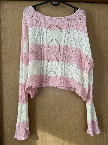 Y2K 핑크 x 화이트 시스루 니트 스웨터