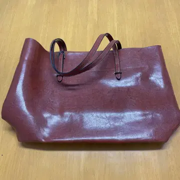 브라운 토트백 포켓 부착