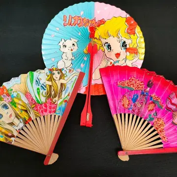 데드스탁 쇼와 레트로 부채 3종 세트 리카짱 인어공주 마이코 부채
