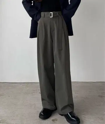 벨트 포함 하이웨스트 트윌 팬츠