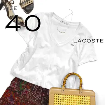 [ 새상품급 ] 라코스테 일본제 코튼 V넥 티셔츠 L 화이트.