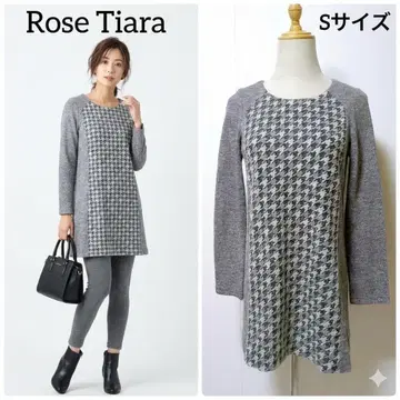 [일본제] 로즈 티아라 절개 니트 튜닉 하운드투스 S 그레이 울 혼방