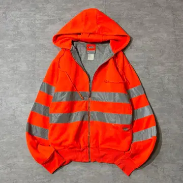 90s Dickies 안감 써멀 지퍼 후드티 오렌지 리플렉터