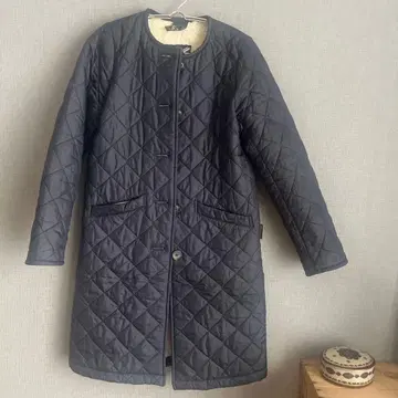 라벤햄 36 보아 안감 네이비 퀼팅 롱 코트