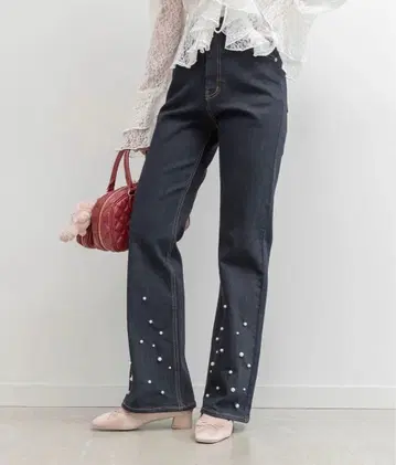 RANDA 하이웨스트 펄 플레어 데님