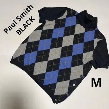 폴스미스 블랙 아가일 니트 터틀 반팔 그레이 사이드 버튼