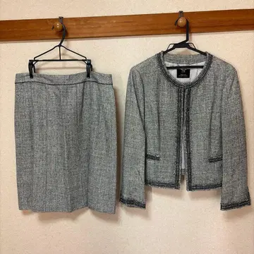 그레이 트위드 자켓 스커트 세트