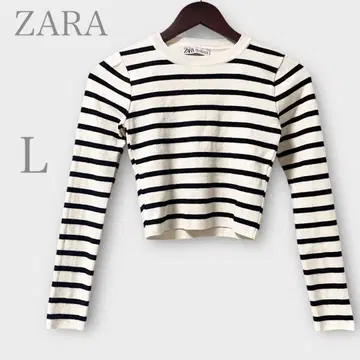 자라 보더 숏 기장 니트 화이트 블랙 L 캐주얼