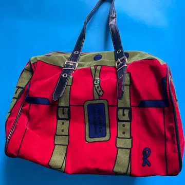 토트백 빨간색과 그린 스트라이프