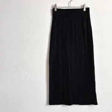 카프리슈 레마쥬 리브 롱 스커트 타이트 허리밴딩 면 혼방 블랙