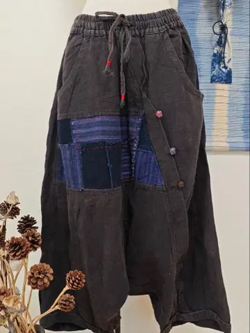 빈티지 원단 패치워크 린넨 사루엘 팬츠 루즈핏