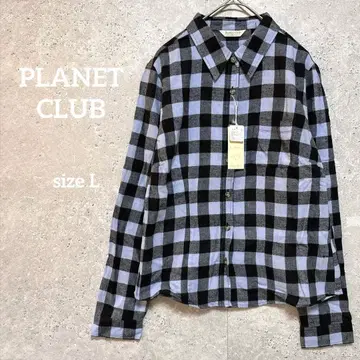 플래닛 클럽 긴팔 셔츠 체크 L 라벤더 코튼 캐주얼