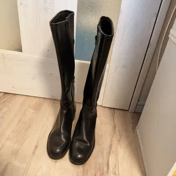 블랙 가죽 롱 부츠 사이드 지퍼