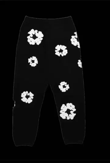Den1m 스웨트 팬츠 블랙 플라워 프린트