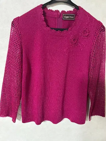 [ 미사용 새상품 ] 사이토 토세코 꽃무늬 핑크 니트 메쉬 긴팔