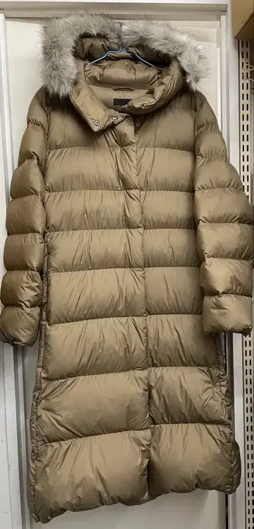 유니클로 후드 부착 다운 코트 XXL 베이지