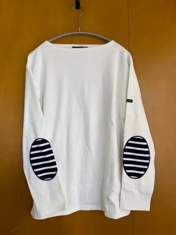 SAINT JAMES 긴팔 티셔츠 화이트 엘보 패치 스트라이프