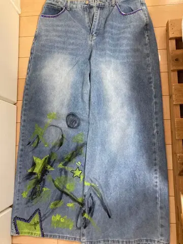 페인트 데님 와이드 블루