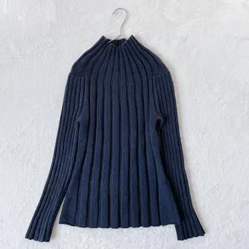 바나나리퍼블릭 | 하이넥 리브 니트 [ M ] 타이트 스트레치 네이비