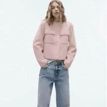 새상품급 ZARA 골드 버튼 숏 자켓 크롭 자켓 핑크