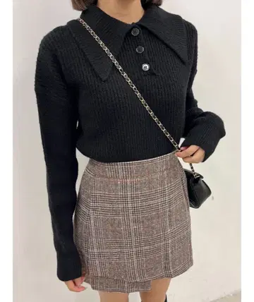 빅 칼라 폴로 니트 블랙 니트