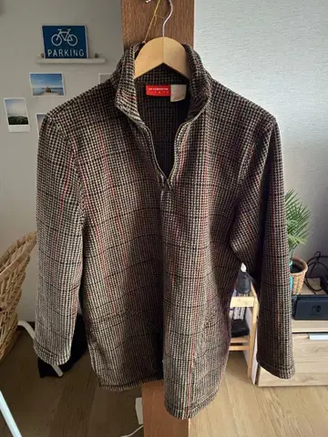 Liz Claiborne 체크 무늬 하프 지퍼 트레이닝복 플리스