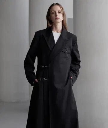 [ CLEL ] 프라임 TR 더블 라펠 코트 블랙 L