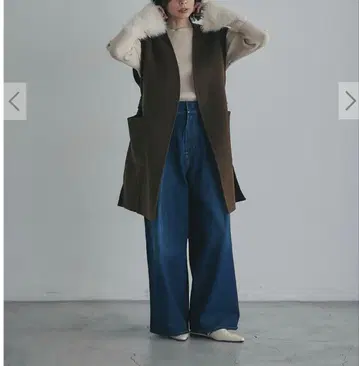 [ 미사용 새상품 ] 울 혼방 허리 끈 포함 베스트 브라운